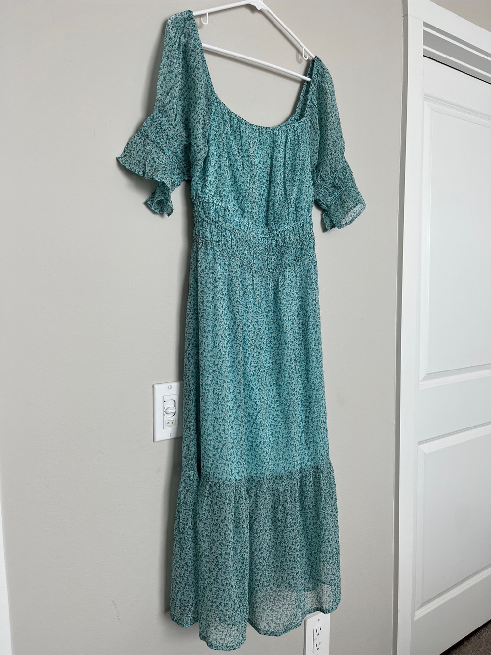 Floral Square-Neck Flutter Sleeve Dress